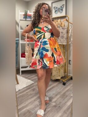 Pepita Pérez Macarena Tropical Mini Dress |Resort Wear Garden Party Style size L